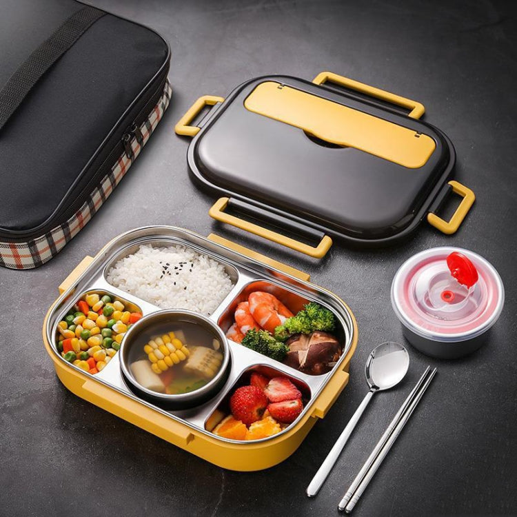 304 Stainless Steel Double-Layer Large-Capacity Portable Lunch Box, Color: Lemon Yellow(Medium 5 Grids)