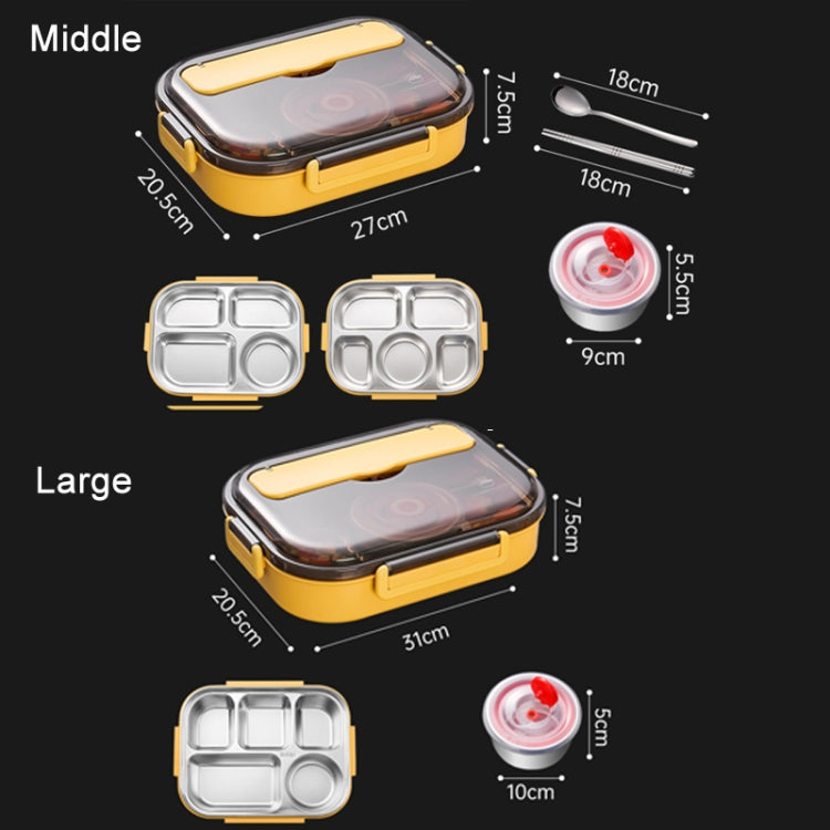 304 Stainless Steel Double-Layer Large-Capacity Portable Lunch Box, Color: Lemon Yellow(Medium 4 Grid)
