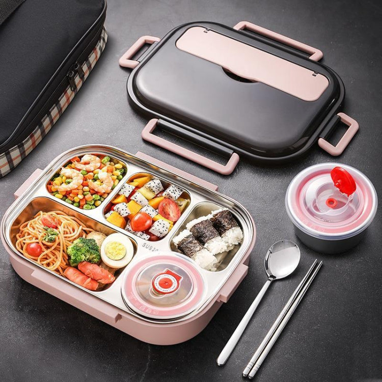 304 Stainless Steel Double-Layer Large-Capacity Portable Lunch Box, Color: Ink Pink(Large 5 Grid)