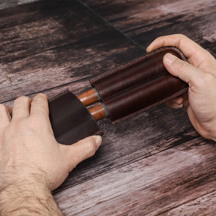 CONTACTS FAMILY 2 In 1 Portable Genuine Leather Cigar Humidor(Brown)