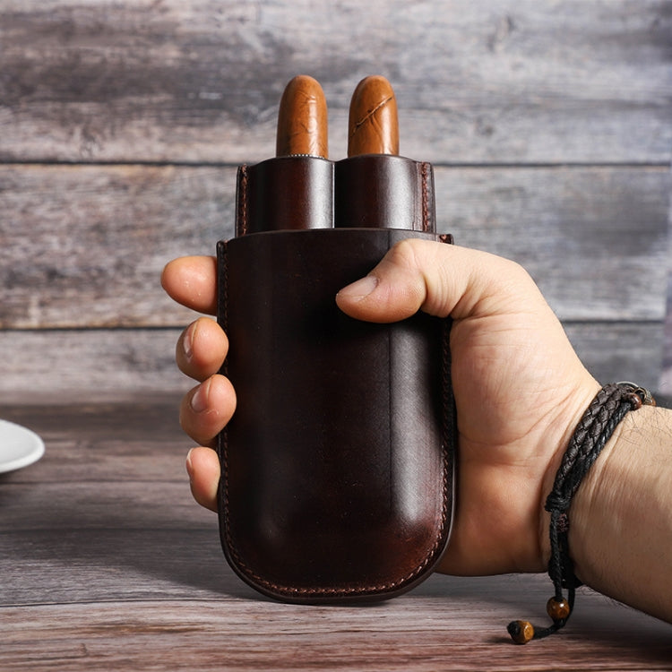 CONTACTS FAMILY 2 In 1 Portable Genuine Leather Cigar Humidor(Brown)
