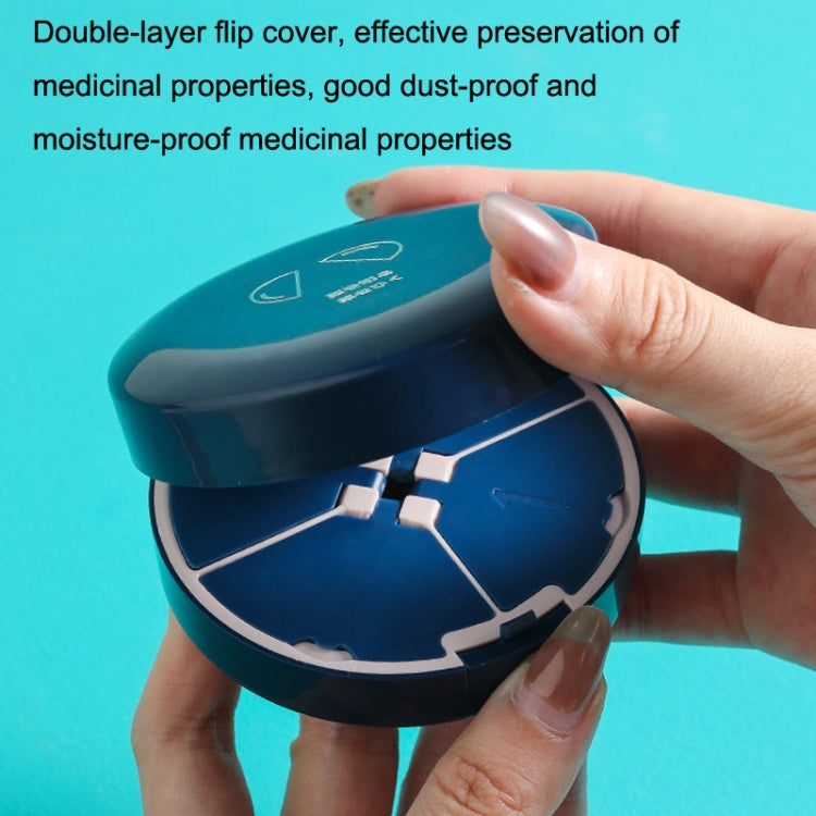 Double-layer Round Eight Grids Portable Medicine Box with Cutter(Blue)
