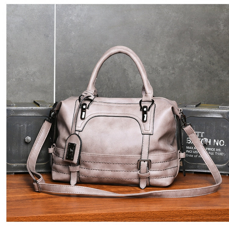 Ladies Casual Handbag Soft-faced Solid Color One-shoulder Diagonal Large Bag(Grey)