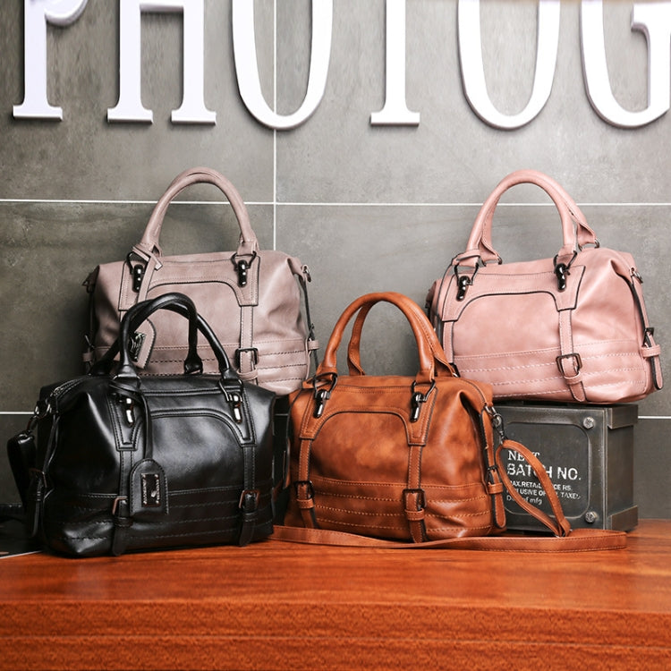 Ladies Casual Handbag Soft-faced Solid Color One-shoulder Diagonal Large Bag(Pink)