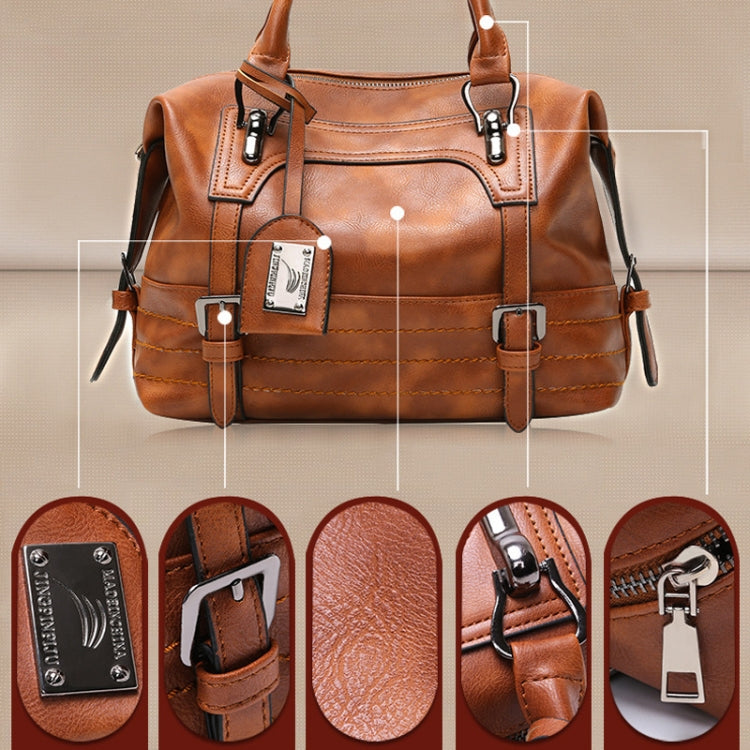 Ladies Casual Handbag Soft-faced Solid Color One-shoulder Diagonal Large Bag(Brown)