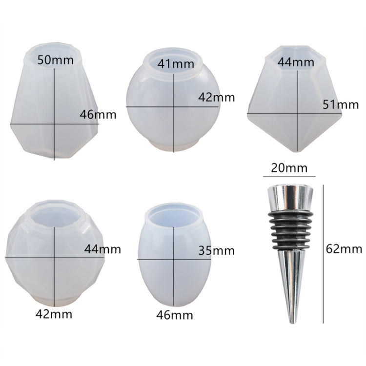 DIY Crystal Epoxy Resin Red Wine Stopper Silicone Mold,Style: 5 Molds+5 Red Wine Plug