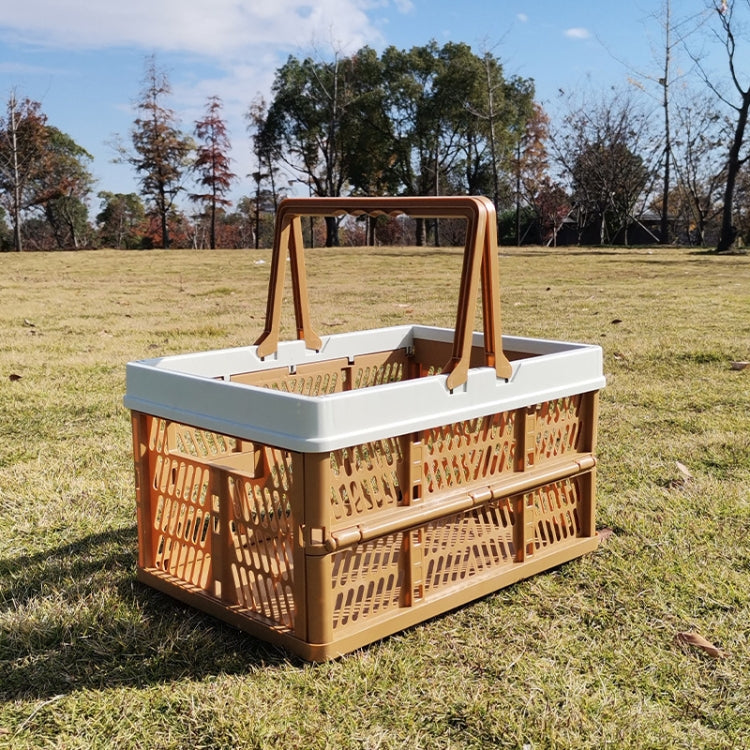 Foldable Picnic Basket Supermarket Shopping Basket,Size: 25x30.5x44cm(Coffee With Beige)