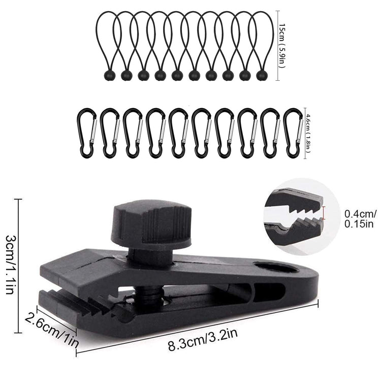 Outdoor Camping Windproof Canopy Fixed Tent Clip Rope Buckle Quick Hanging Set 10 Clips+10 Ropes