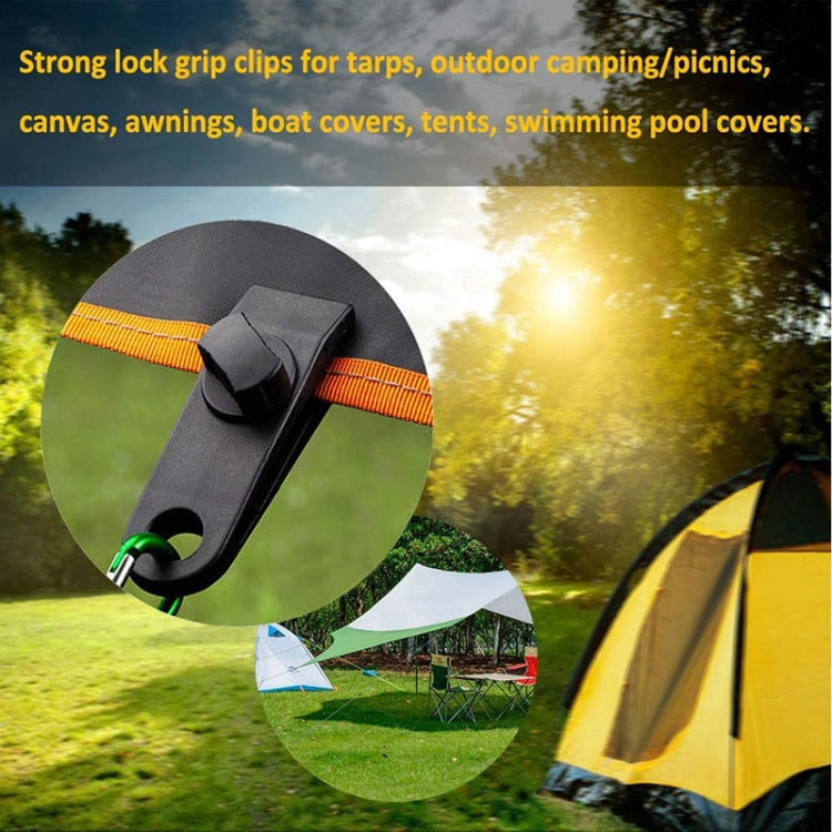 Outdoor Camping Windproof Canopy Fixed Tent Clip Rope Buckle Set 10 Clips+10 Black Ropes