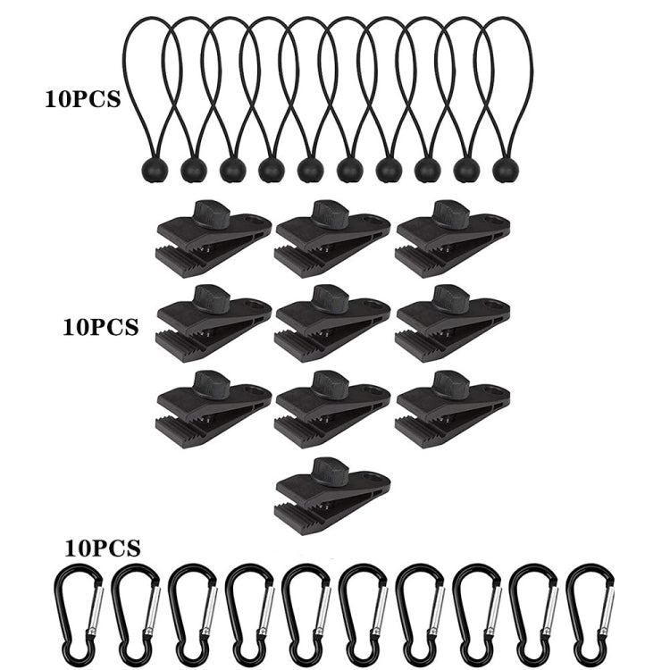 Windproof Canopy Fixed Tent Clip Rope Buckle Set 10 Clips+10 Elastic Ropes+10 Black Buckles