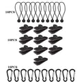 Windproof Canopy Fixed Tent Clip Rope Buckle Set 10 Clips+10 Elastic Ropes+10 Black Buckles