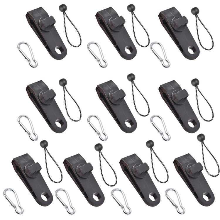 Windproof Canopy Fixed Tent Clip Rope Buckle Set 10 Clips+10 White Dot Ropes+10 Silver Buckles