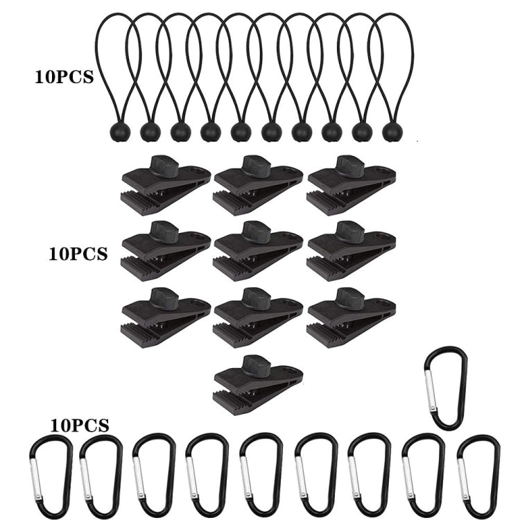 Windproof Canopy Fixed Tent Clip Rope Buckle Set 10 Clips+10 Black Ropes+10 Black Fast Hangings
