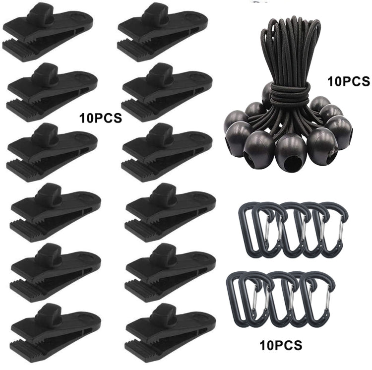 Windproof Canopy Fixed Tent Clip Rope Buckle Set 10 Clips+10 Black Ropes+10 Black PP Fast Hangings