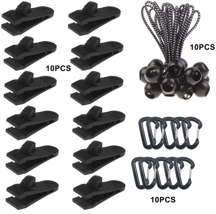 Canopy Fixed Tent Clip Rope Buckle Set 10 Clips+10 White Dot Ropes+10 Black PP Fast Hangings