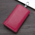 TP-9090K Genuine Leather Multifunctional Tri-Fold Key Coin Purse(Rose Red)