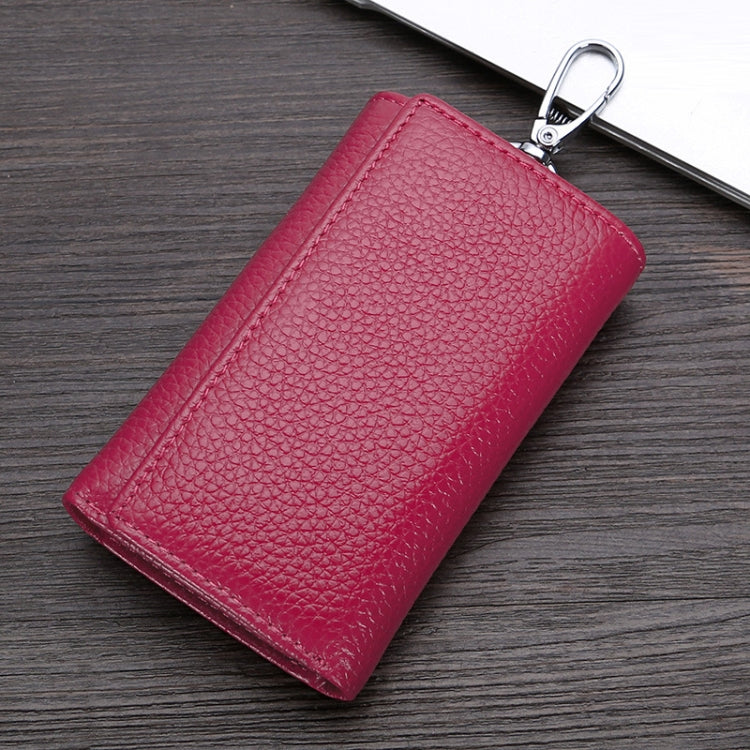 TP-9090K Genuine Leather Multifunctional Tri-Fold Key Coin Purse(Rose Red)