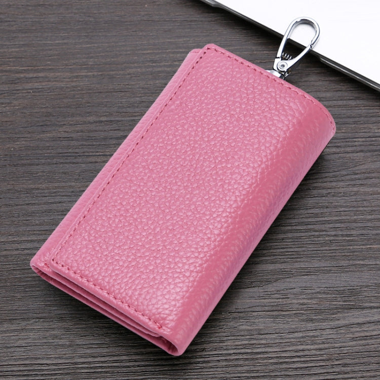 TP-9090K Genuine Leather Multifunctional Tri-Fold Key Coin Purse(Pink)