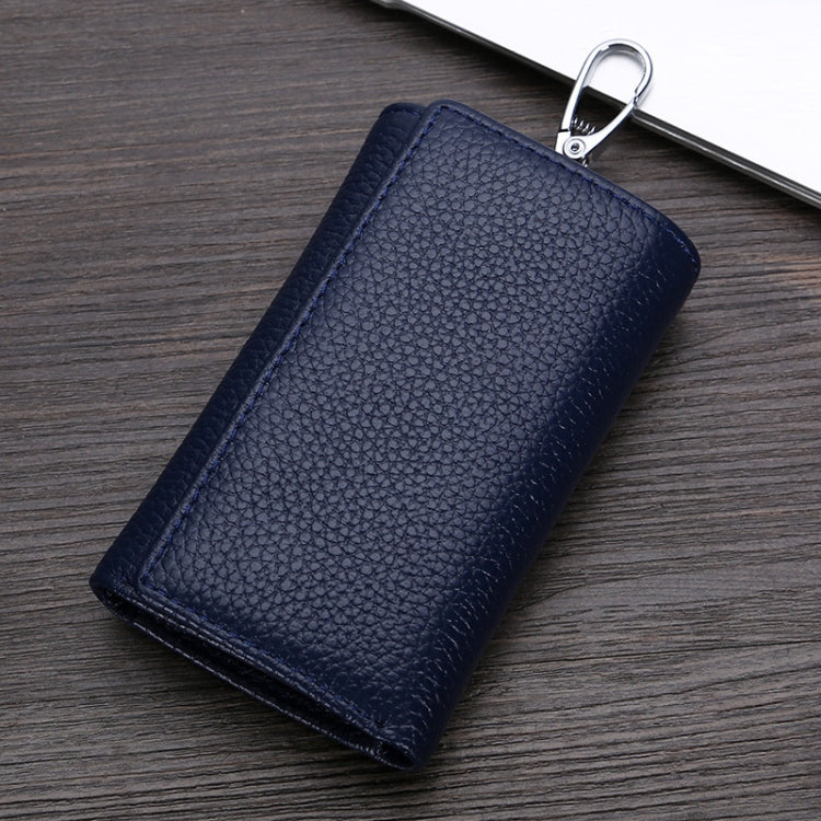 TP-9090K Genuine Leather Multifunctional Tri-Fold Key Coin Purse(Blue)