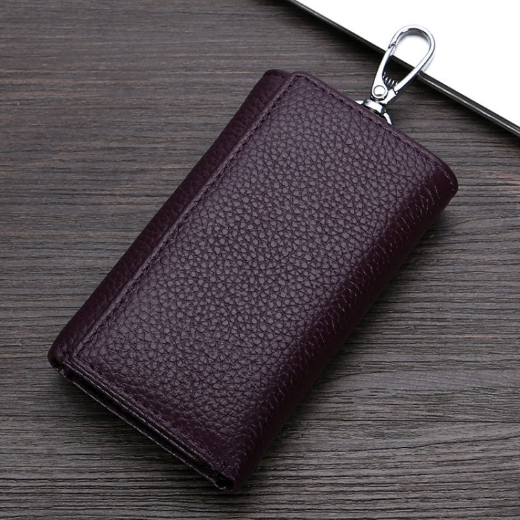 TP-9090K Genuine Leather Multifunctional Tri-Fold Key Coin Purse(Purple)