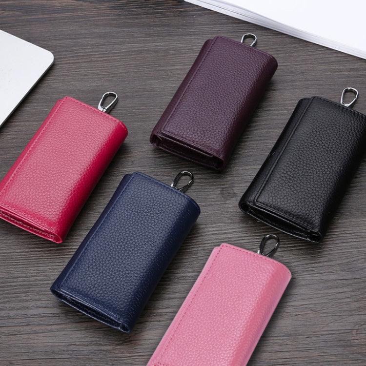 TP-9090K Genuine Leather Multifunctional Tri-Fold Key Coin Purse(Pink)
