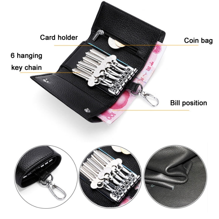 TP-9090K Genuine Leather Multifunctional Tri-Fold Key Coin Purse(Blue)