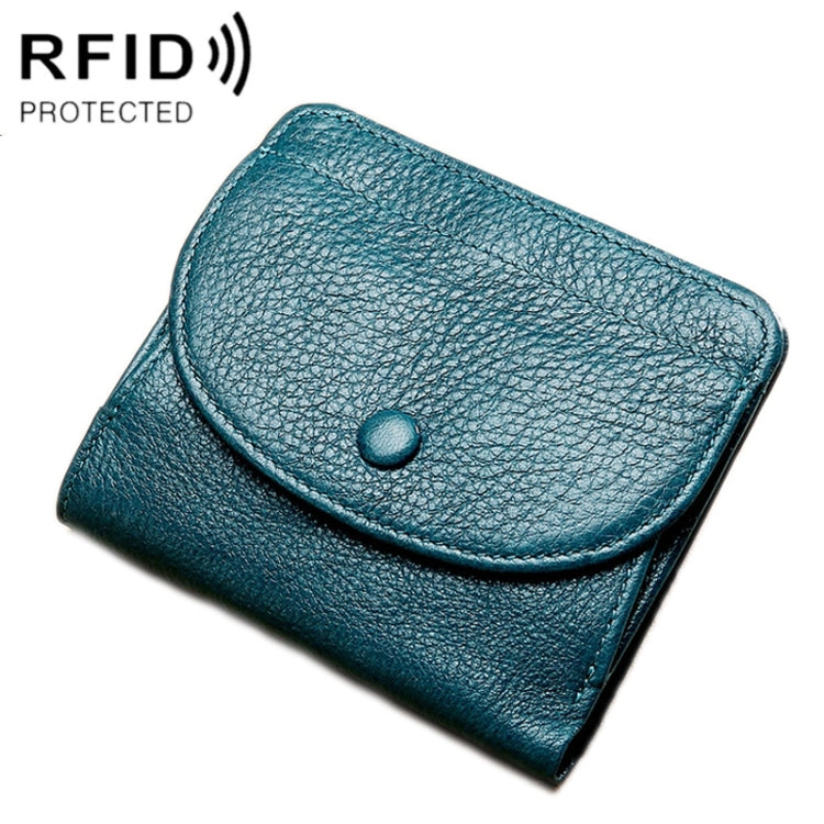 TP-195 Genuine Leather Natural Tumbled Buckle RFID Coin Purse(Blue)