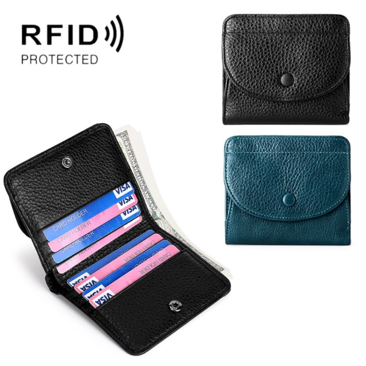 TP-195 Genuine Leather Natural Tumbled Buckle RFID Coin Purse(Blue)