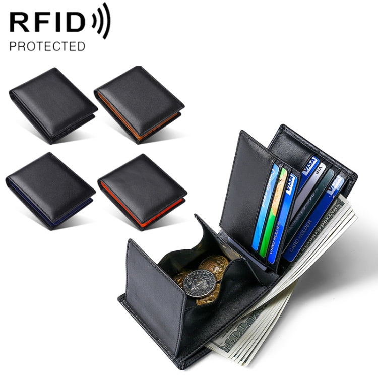 TP-215 Leather RFID Anti-theft Tri-fold Short Wallet(Blue)