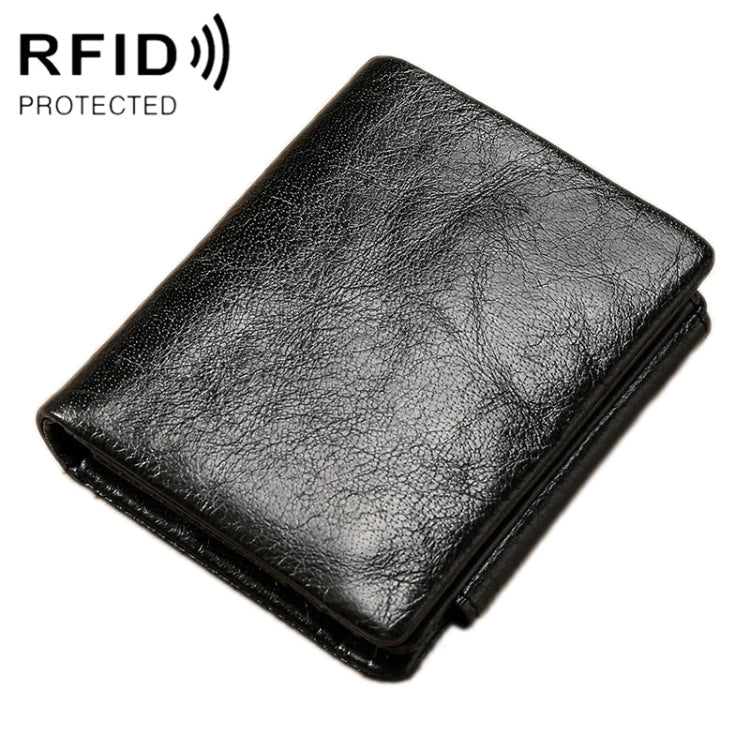 TP-191 RFID Multifunctional Tri-Fold Retro Men Genuine Leather Wallet(Black)