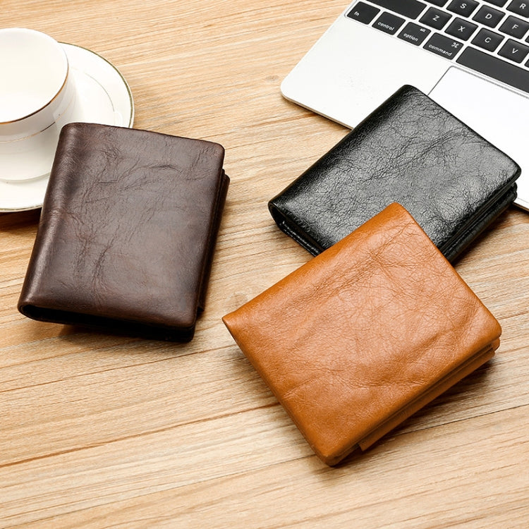TP-191 RFID Multifunctional Tri-Fold Retro Men Genuine Leather Wallet(Coffee)