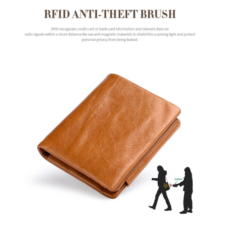 TP-191 RFID Multifunctional Tri-Fold Retro Men Genuine Leather Wallet(Brown)