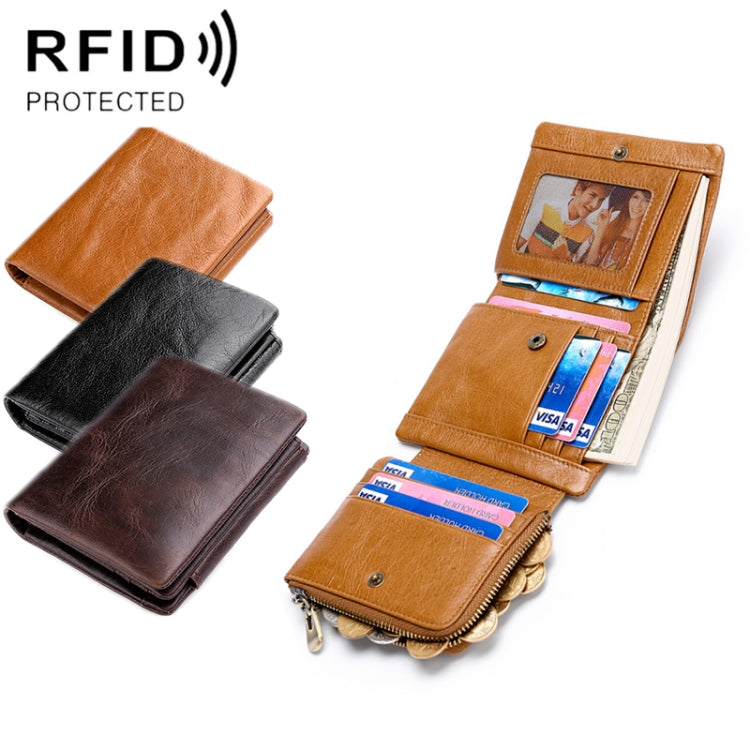 TP-191 RFID Multifunctional Tri-Fold Retro Men Genuine Leather Wallet(Coffee)