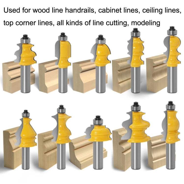 10 PCS / Set 1/2 Handle Woodworking Engraving Machine Trimmer Cutting Tool With Wooden Box