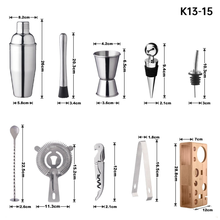 Bamboo and Wood Rack Bartending Tool Set, Spec: K13-15