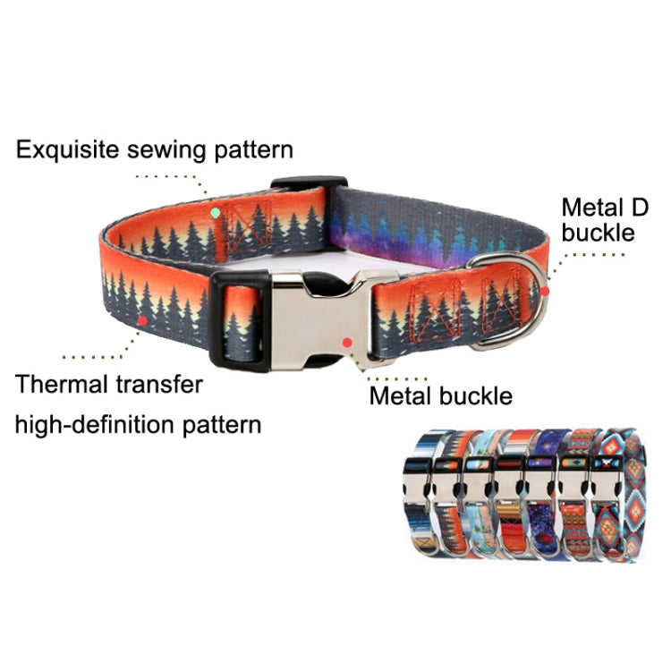 Pet Ethnic Style Polyester Cotton Print Pattern Collar, Size: M: 2.0x32-52cm(Aurora Forest)