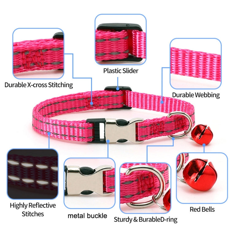 2 PCS Night Reflective Nylon Cat Collar With Bell, Size: XS 1.0x19-30cm(No Carving Rose Red)