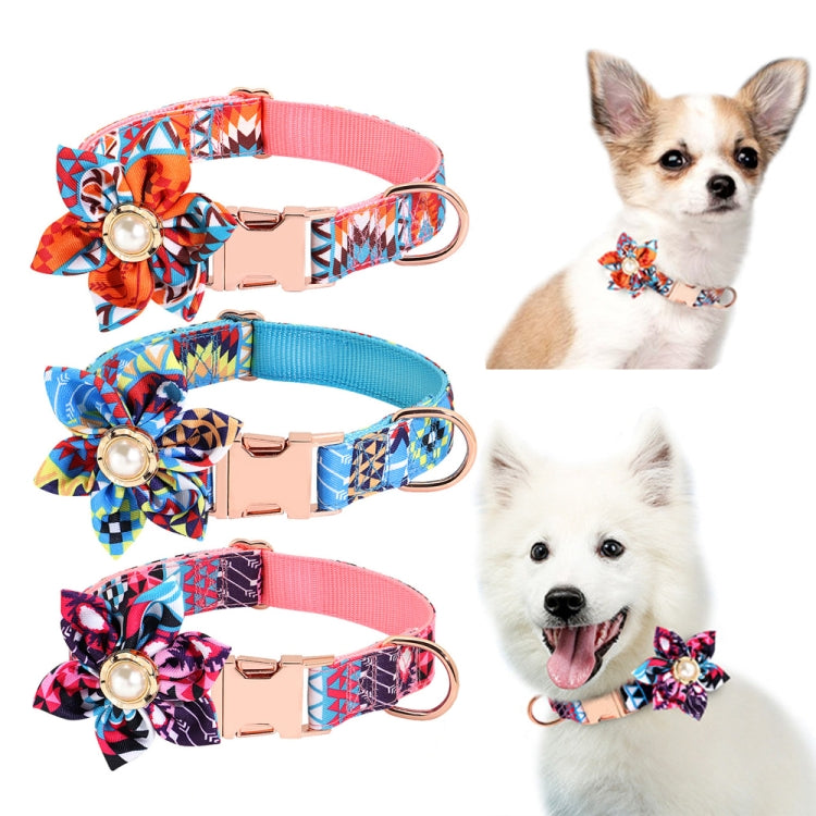 Pet Flower Adjustable Collar Metal Buckle Can be Engraved Dog Collar, Size: M 2.0x50cm(Blue)