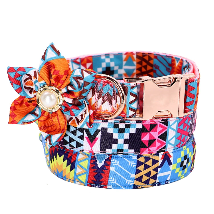 Pet Flower Adjustable Collar Metal Buckle Can be Engraved Dog Collar, Size: L 2.5x60cm(Blue)