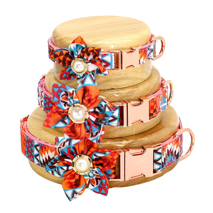 Pet Flower Adjustable Collar Metal Buckle Can be Engraved Dog Collar, Size: L 2.5x60cm(Orange)