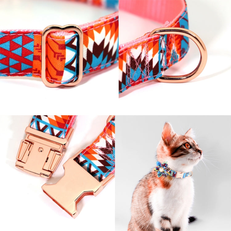 Pet Flower Adjustable Collar Metal Buckle Can be Engraved Dog Collar, Size: M 2.0x50cm(Blue)
