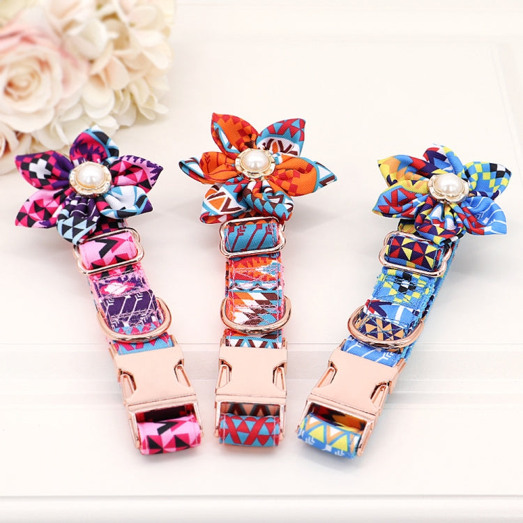 Pet Flower Adjustable Collar Metal Buckle Can be Engraved Dog Collar, Size: S 1.5x40cm(Orange)