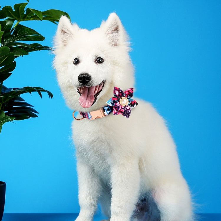 Pet Flower Adjustable Collar Metal Buckle Can be Engraved Dog Collar, Size: L 2.5x60cm(Blue)