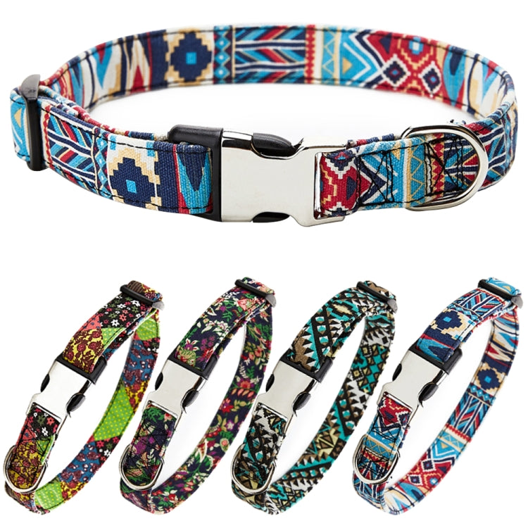 Ethnic Bohemian Floral Half Metal Buckle Dog Collar, Size: S 1.5x40cm(Green Kaleidoscope)