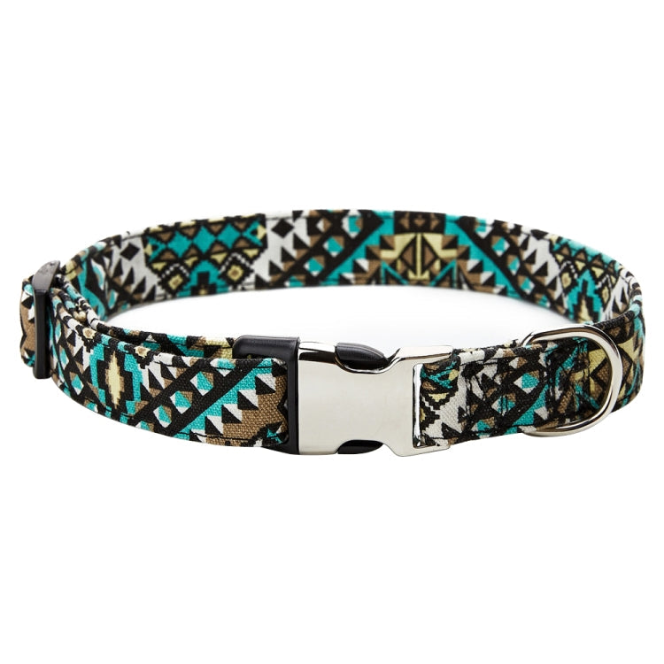 Ethnic Bohemian Floral Half Metal Buckle Dog Collar, Size: XL 2.5x70cm(Green Kaleidoscope)