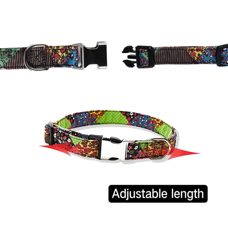 Ethnic Bohemian Floral Half Metal Buckle Dog Collar, Size: XL 2.5x70cm(Ethnic Strap)
