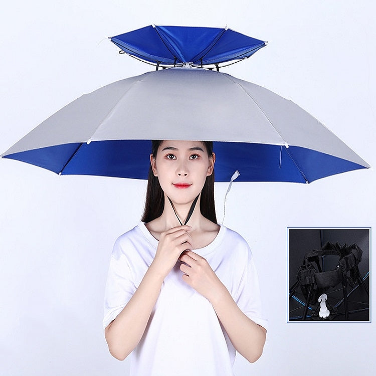 Outdoor Sunscreen Rainproof Folding 2-layer Fishing Umbrella Hat , Color: 95 Silver (Elastic Band)