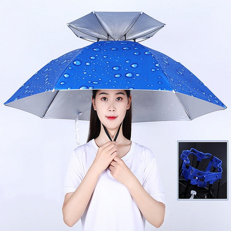 Double-layer Fishing Umbrella Hat Outdoor Sunscreen And Rainproof Folding Umbrella Hat, Color: 95 Blue (Rubber Sleeve)