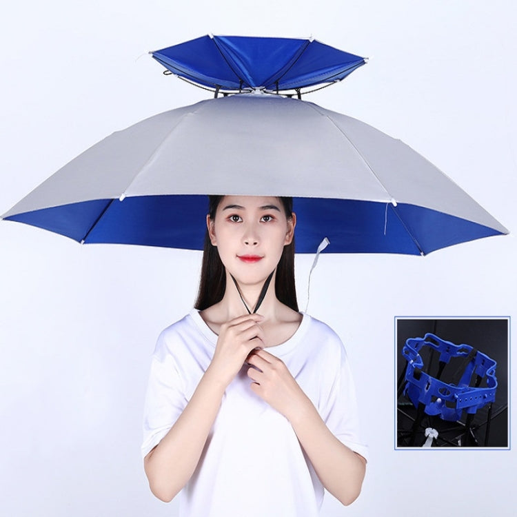 Double-layer Fishing Umbrella Hat Outdoor Sunscreen And Rainproof Folding Umbrella Hat, Color: 95 Silver (Rubber Sleeve)