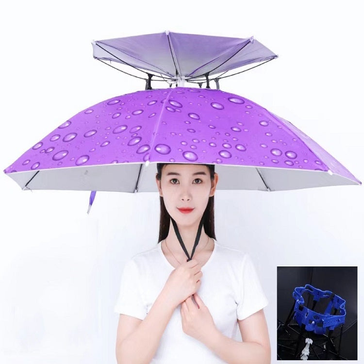 Double-layer Fishing Umbrella Hat Outdoor Sunscreen And Rainproof Folding Umbrella Hat, Color: 95 Purple (Rubber Sleeve)